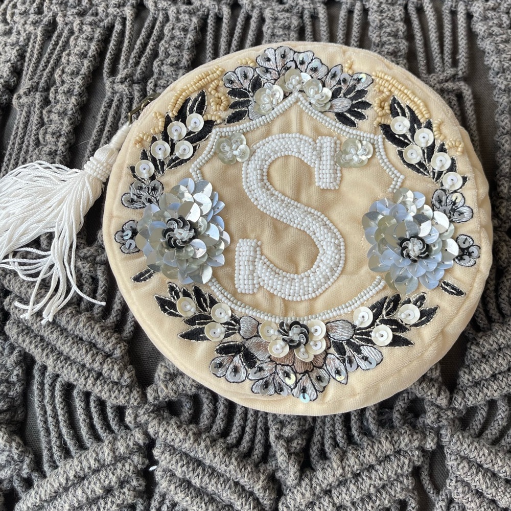Anna Harlow Russo X Anthropologie Embellished S Velvet Monogram Pouch Ba…